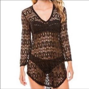 Elif by Jordan Taylor Crochet Swim Cover-up Black Size Small